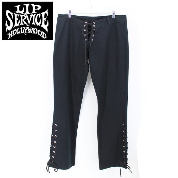 Lip Service Pants - Lip Service Black Lace-Up Corset Pants SZ L Gothic Punk Low Rise Cotton Y2K Alt